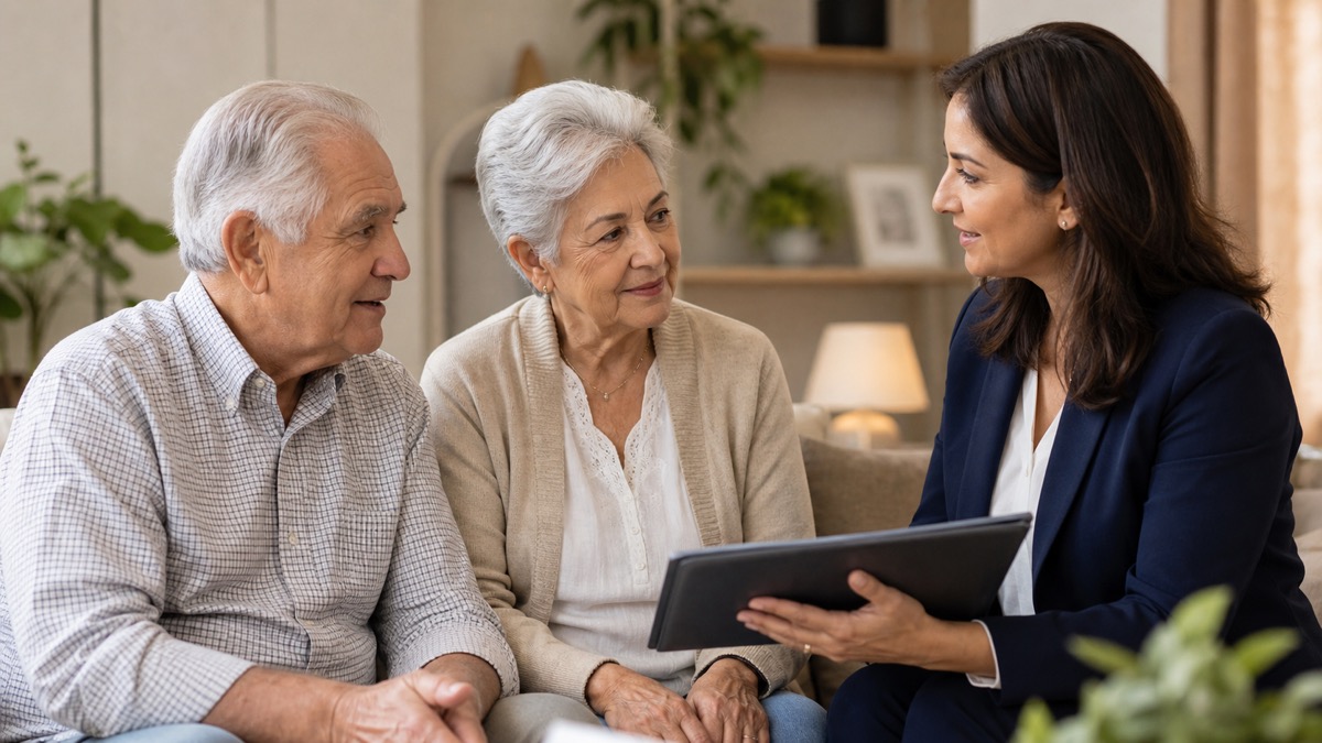 A senior and family member reviewing behavioral health care options with a coordinator