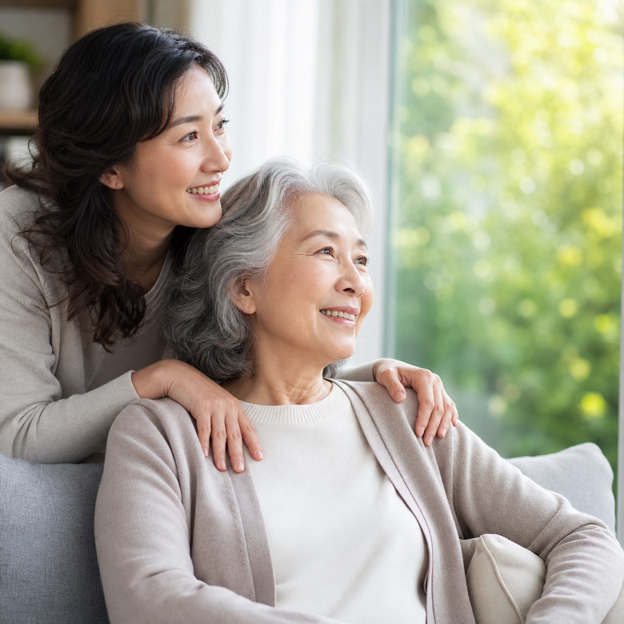 A senior in a calm home setting focused on emotional wellness
