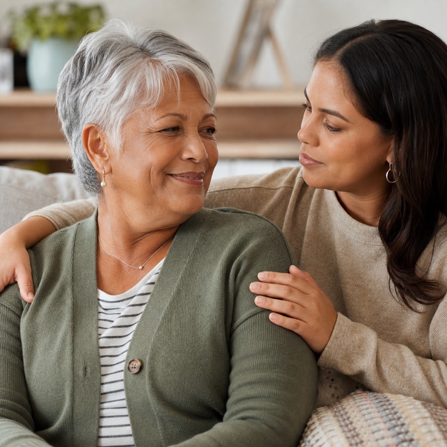 A senior receiving gentle emotional support at home